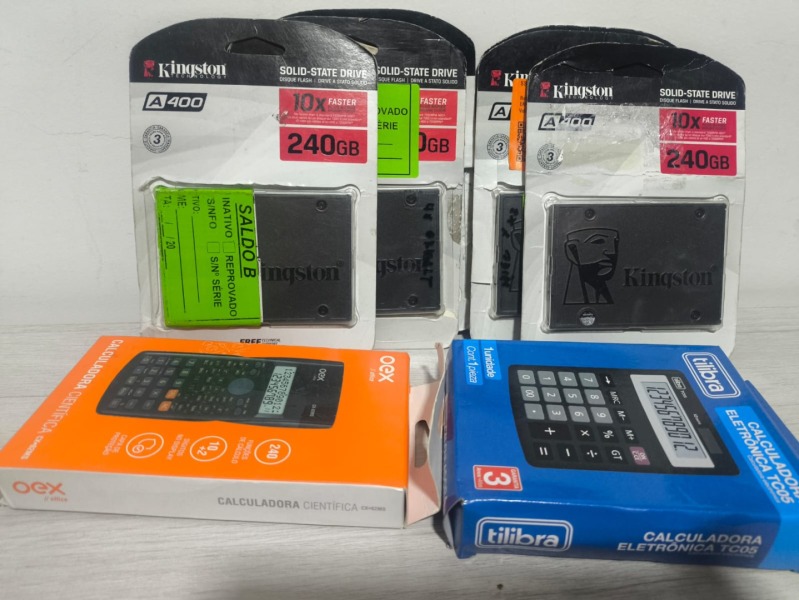 11 ITENS - 02 SSD KINGSTON 240GB - 06 SSD KINGSTON 480GB - 01 CALCULADORA TILIBRA TC05 - 01 CALCULADORA OEX CIENTÍFICA CX 82MS - 01 CALCULADORA ELGIN M4122