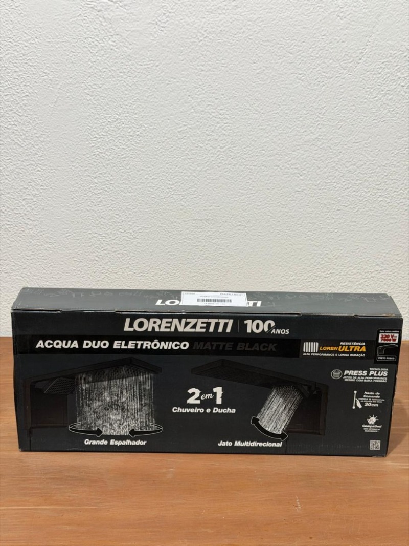 Chuveiro E Ducha Eletrico Parede Acqua Duo Ultra Preto Fosco 220V 7800W Lorenzetti