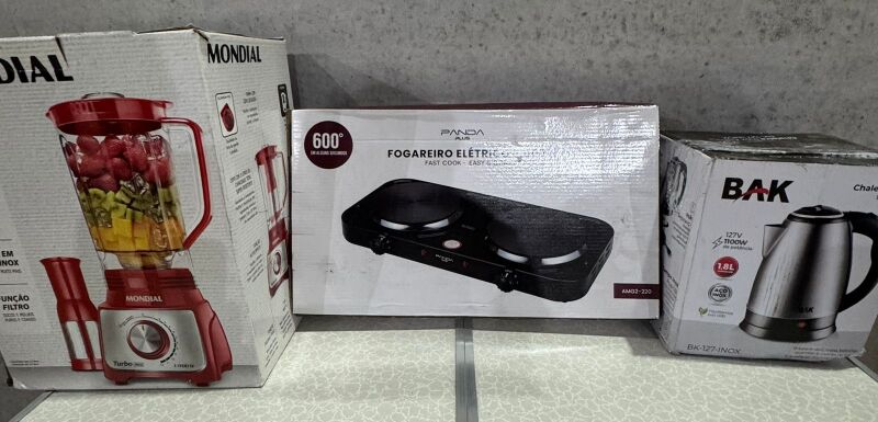 Fogão Fogareiro Elétrico Portátil 2 Bocas 2000w 110v ou 220v Potente Pratico Camping Espiral + Liquidificador Mondial Turbo Power L-99 com jarra de SAN 220V preto + Chaleira Elétrica Inox 1.8 L Economica Voltagem 110v Jarra Elétrica