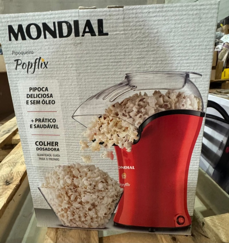 Pipoqueira Popflix Mondial Vermelho 1200W 220V - PP-03 + Chaleira Elétrica Inox 1.8 L Economica Voltagem 110v Jarra Elétrica