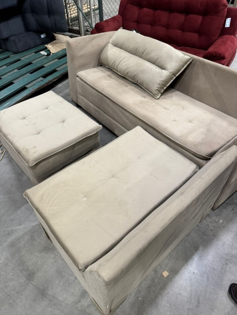 CONJUNTO MOD CANTO LUIZZI QUEBEC COM PUFF SUEDE VEL CAPUCCINO