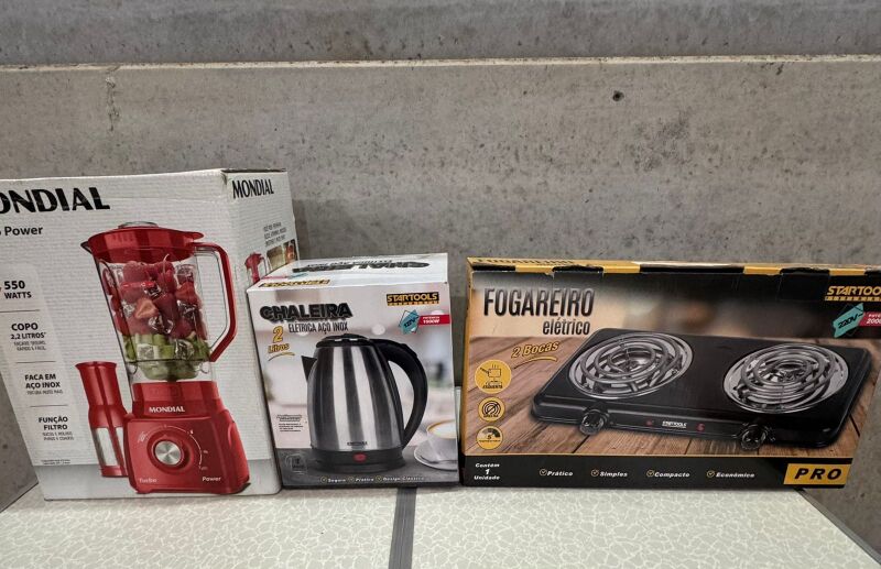Liquidificador Mondial Turbo Power L-99 com jarra de SAN 220V preto + Fogão Fogareiro Elétrico Portátil 2 Bocas 2000w 110v ou 220v Potente Pratico Camping Espiral + Chaleira Elétrica Inox 1.8 L Economica Voltagem 110v Jarra Elétrica