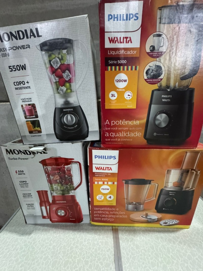 Liquidificador Mondial Turbo Power L-99 com jarra de SAN 220V preto Liquidificador Preto Mondial Easy Power 550W L-550-B Liquidificador Série 5000 Jarra San Philips Walita RI2240 Preto 110V +Multiprocessador Philips Walita Powerchop 750W Preto 127V